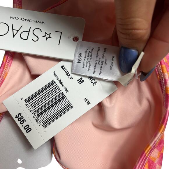 L*SPACE Tommy Bikini Bottom Bitsy Heat Waves Pink Abstract Scoop Front Med NEW - Picture 8 of 9